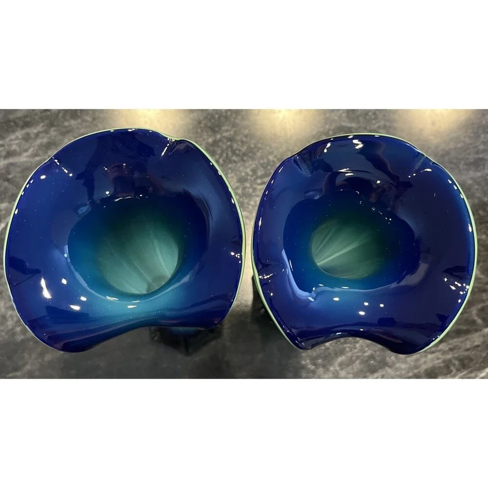VNTG hand blown “Jack in the Pulpit” art glass vases MCM set of 2 swung glass ￼